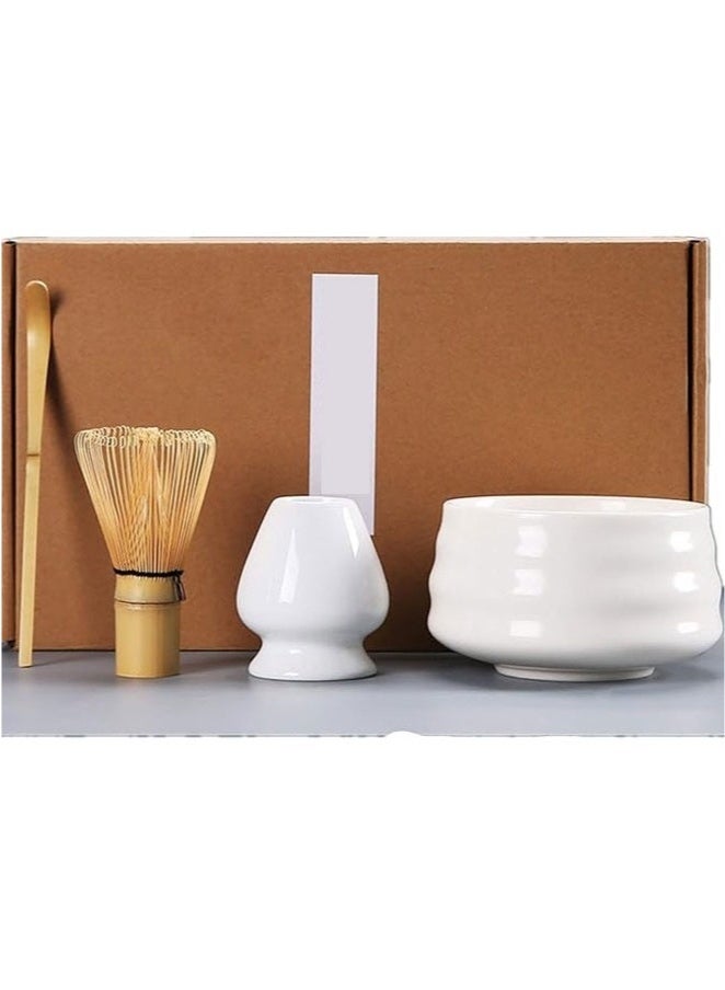 4 Piece Matcha Whisk Set Matcha Tea Set Matcha Whisk,Scoop, Matcha Bowl, Ceramic Whisk Holder, Matcha Tools for Stirring Matcha Tea Gift Kit (White) - Image 2