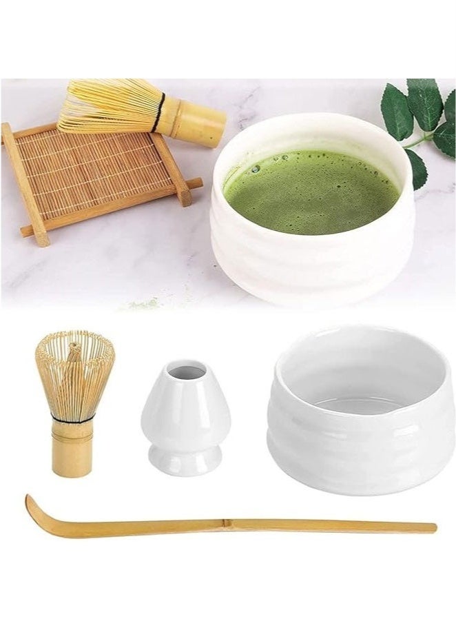 4 Piece Matcha Whisk Set Matcha Tea Set Matcha Whisk,Scoop, Matcha Bowl, Ceramic Whisk Holder, Matcha Tools for Stirring Matcha Tea Gift Kit (White) - Image 1