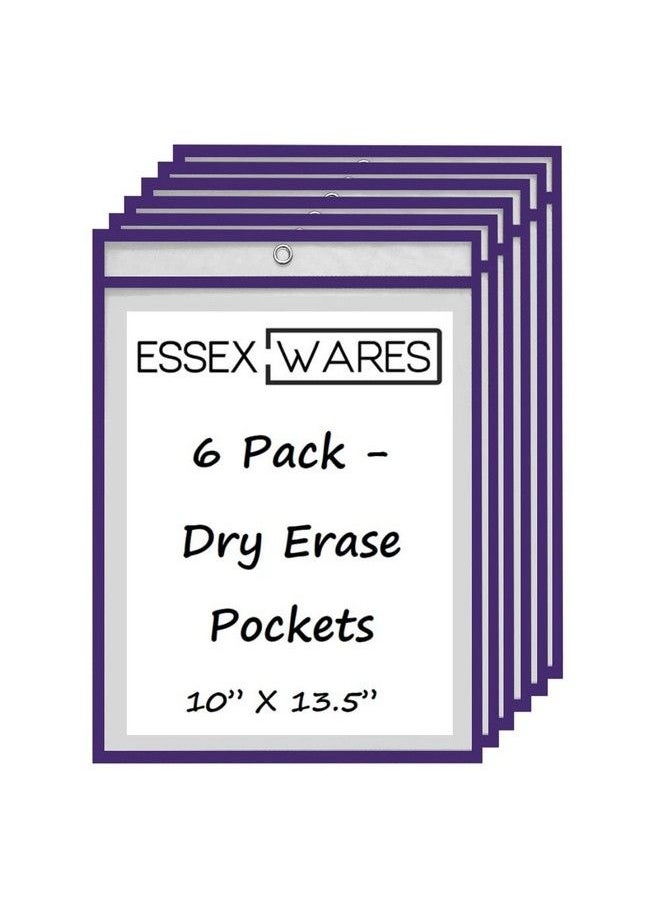 Essex Wares - 6 Pack Dry Erase Pocks Purple By Essex Wares For Teacher Lessons In A Classroom Or For Use At Your Home Or Office Fits Standard Paper 10” X 13.5” - Image 1