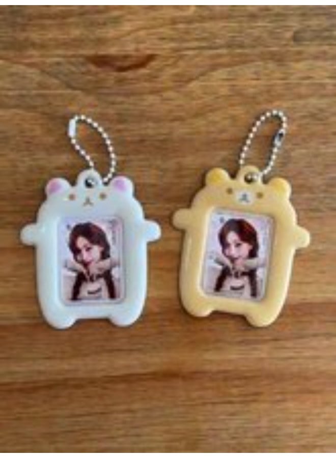 NIBEMINENT 1 - Piece Cute Relaxed Bear Kpop Photo Card Holder Pendant Key Chain ID Badge Holder ID Card Holder Photo Card Protector for School ID Office ID Access Card for Women Girls - Image 2