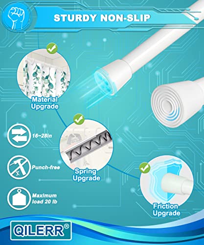 QILERR Short Tension Rod 16 to 28 Inche Small Shower Curtain Rods No Drilling Adjustable Heavy Duty Extension Loaded Spring Tension Rod for Windows, Closets, Curtains, 7/8" Diameter, White - Image 2