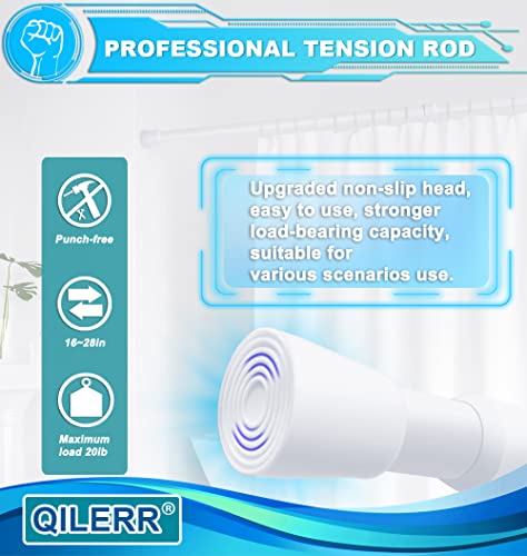 QILERR Short Tension Rod 16 to 28 Inche Small Shower Curtain Rods No Drilling Adjustable Heavy Duty Extension Loaded Spring Tension Rod for Windows, Closets, Curtains, 7/8" Diameter, White - Image 5