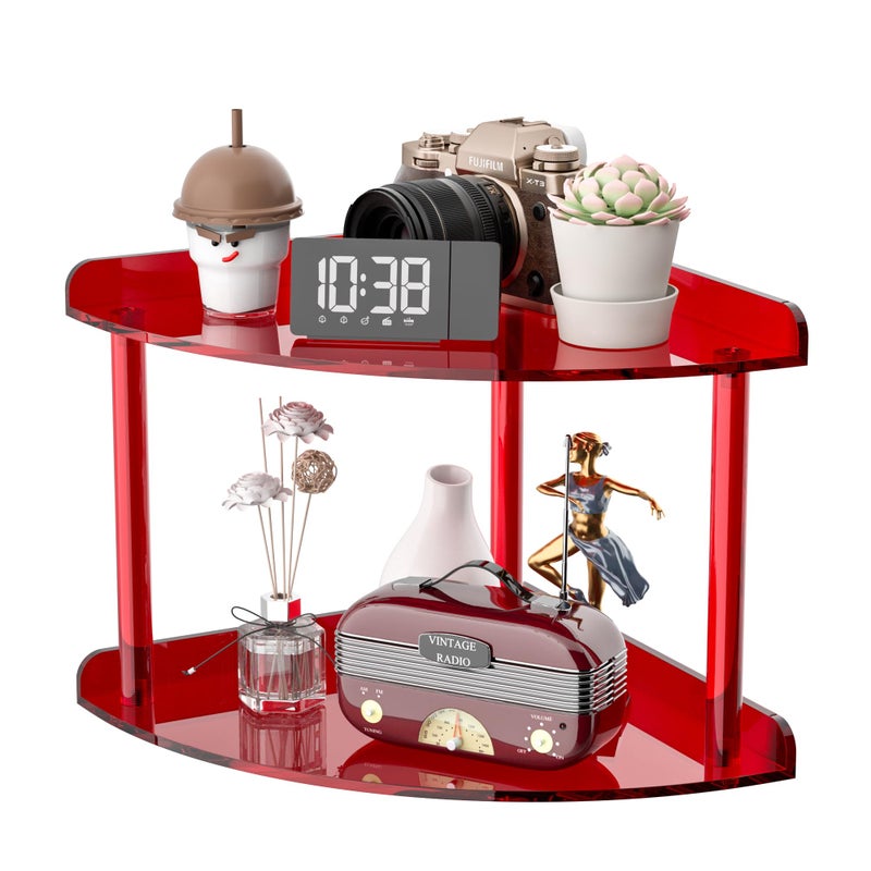Sezanrpt 2 Tier Acrylic Corner Shelf Organizer Storage 9.5x9.5x8 Inch, Red Countertop Corner Shelf for Bathroom, Kitchen, Bedroom, Office, Study Room - Image 1