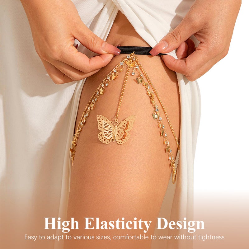HANNEA® Adjustable Thigh Chain for Women Crystal Leg Chain Jewelry Rhinestone Butterfly Leg Bracelets Elastic Tassel Bikini Beach Accessories Jewelry, One Size - Image 4