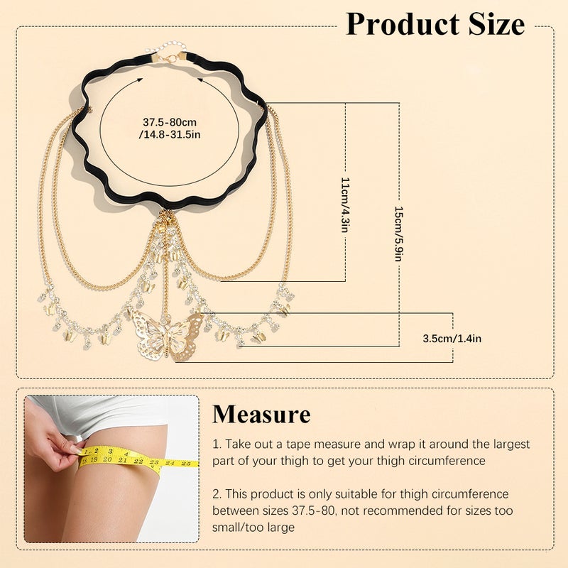 HANNEA® Adjustable Thigh Chain for Women Crystal Leg Chain Jewelry Rhinestone Butterfly Leg Bracelets Elastic Tassel Bikini Beach Accessories Jewelry, One Size - Image 2