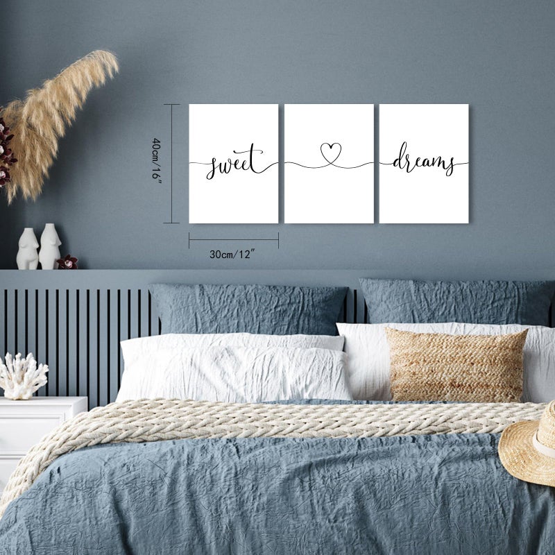 1 KINGO Sweet Dreams Wall Art Above Bed: Set Of 3 Modern Master Bedroom Signs For Couples  Rustic Farmhouse Hanging Plaques Aesthetic Minimalist Guest Room Decor  12X16 Inch - Image 2