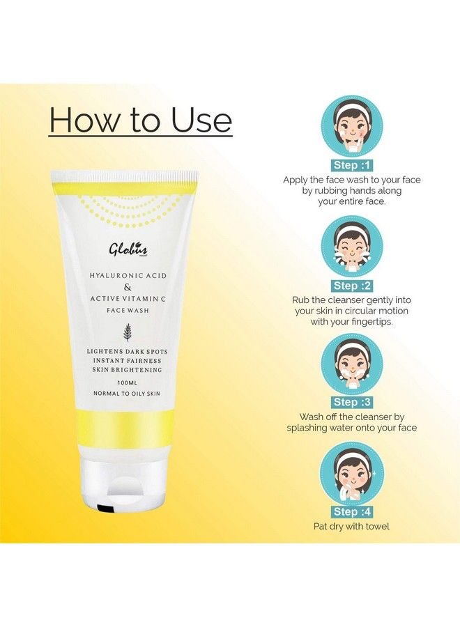 Globus Remedies Globus Natural Antiageing Face Wash With Hyluronic Acid And Vitamin C 100 Ml - Image 5