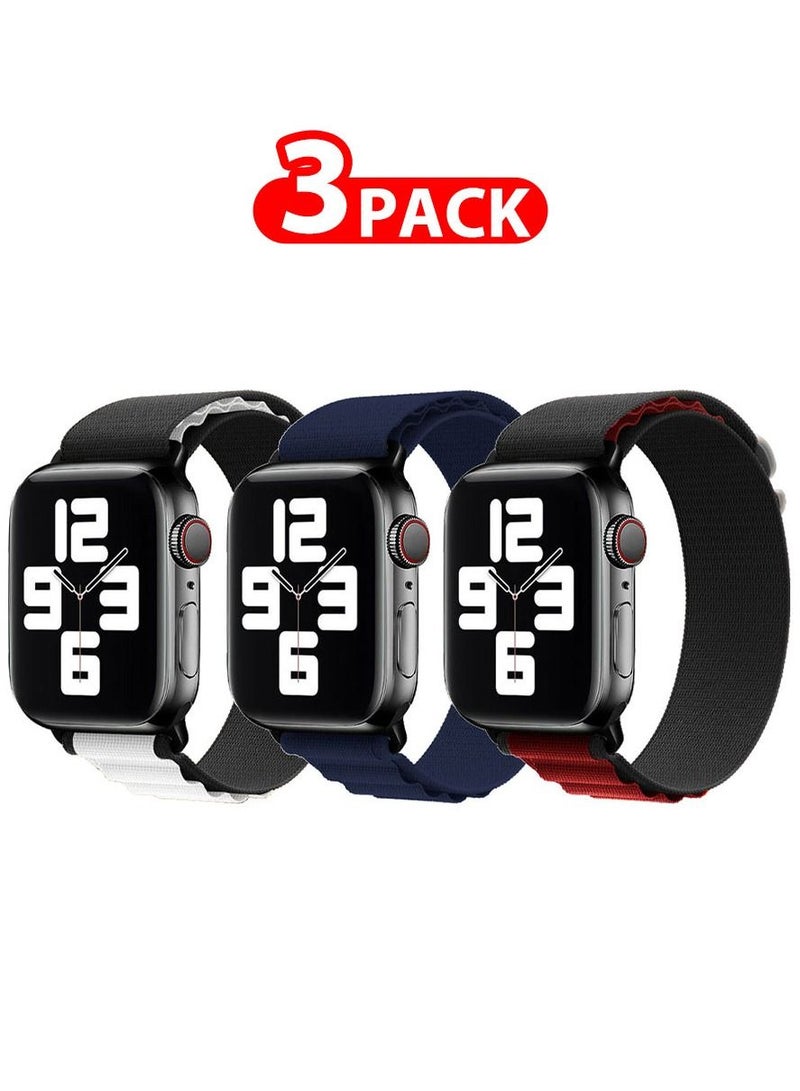 3 Pack Of Apple Watch Alpine Loop Band 38mm 40mm 41mm Women Men Adjustable with Metal G-Hook Strap for iWatch Series 7/SE/6/5/4/3/2/1 Multicolour