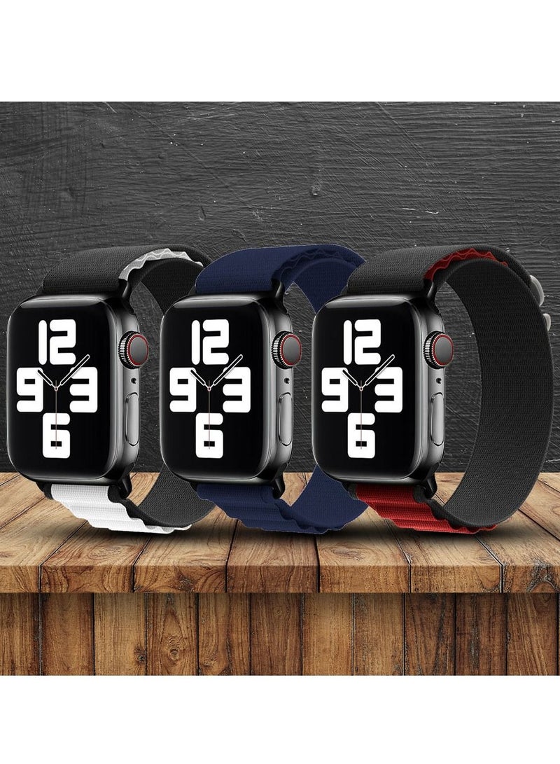 3 Pack Of Apple Watch Alpine Loop Band 38mm 40mm 41mm Women Men Adjustable with Metal G-Hook Strap for iWatch Series 7/SE/6/5/4/3/2/1 Multicolour