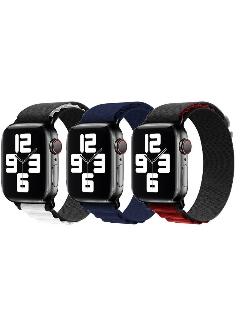 3 Pack Of Apple Watch Alpine Loop Band 38mm 40mm 41mm Women Men Adjustable with Metal G-Hook Strap for iWatch Series 7/SE/6/5/4/3/2/1 Multicolour