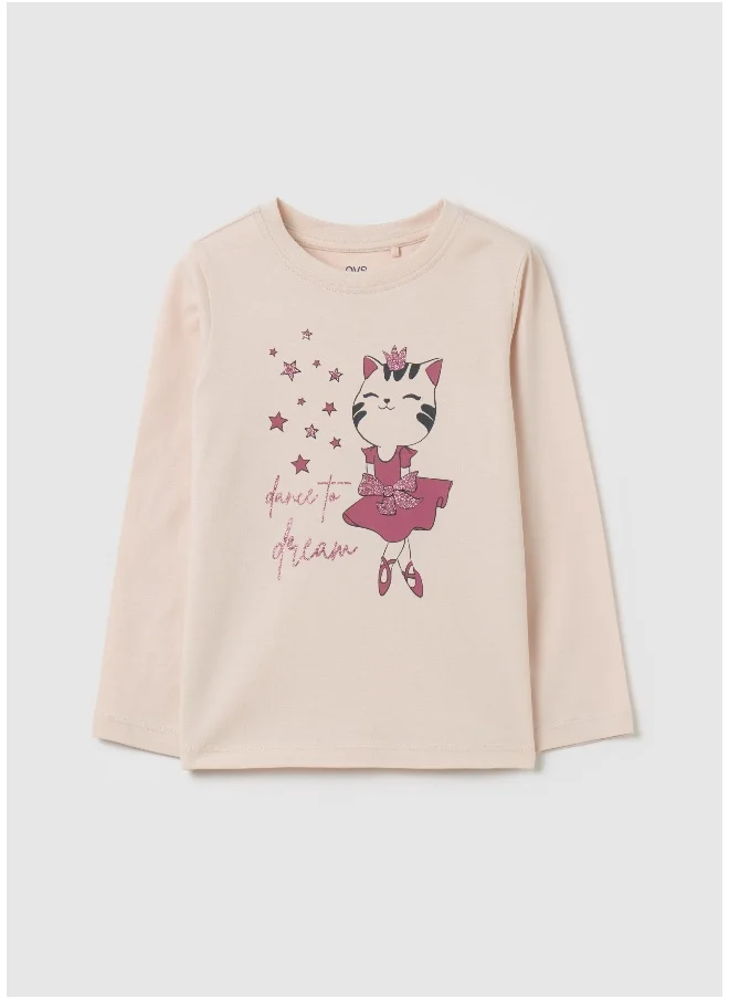 او في اس T-shirt with glitter print and long sleeves