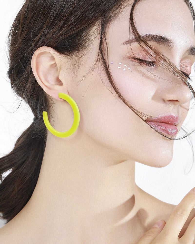 JELIEE 4 Pairs 80S Candy Color Acrylic Neon Round Earrings for Women Retro Colorful Hoop Stud Earrings Pendant for 80S Costume Dancing Party Accessory - Image 2