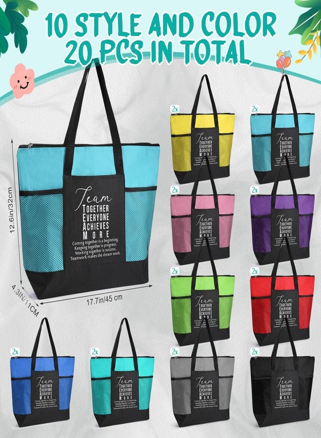 Locmeo 20 Pcs Team Employee Appreciation Tote Bags Gifts with Mesh Pocket Zipper for Women Coworkers Office(Colorful) - Image 3