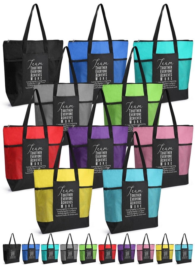 Locmeo 20 Pcs Team Employee Appreciation Tote Bags Gifts with Mesh Pocket Zipper for Women Coworkers Office(Colorful) - Image 1