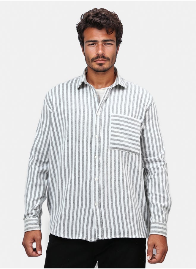 RAVIN Long Sleeve Stripes Shirt with Front Pocket  - Image 1