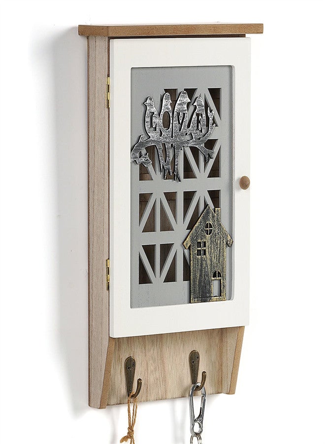 Luckam Wooden Key Holder for Wall, Key Cabinet Rustic Decorative Key Storage Box Key Hangers with 8 Hooks for Home Decor Office Entryway Hallway Bedroom Living Room - Image 1