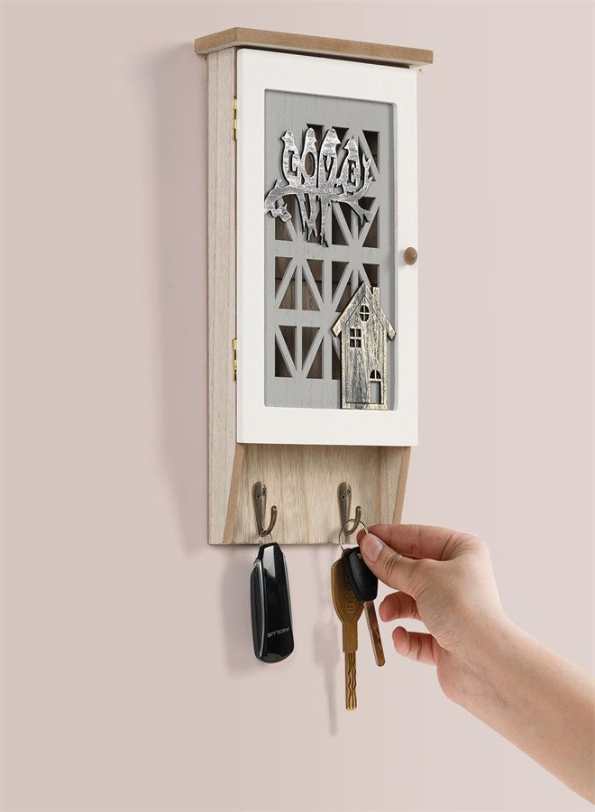 Luckam Wooden Key Holder for Wall, Key Cabinet Rustic Decorative Key Storage Box Key Hangers with 8 Hooks for Home Decor Office Entryway Hallway Bedroom Living Room - Image 2