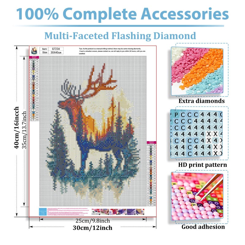 hkejoi Deer Diamond Art Kits for Adults, Animal Diamond Painting Kits for Adults Deer, 5D Diamond Painting Animal Diamond Art Painting for Gifts Home Wall Decoration 12''W x 16''L - Image 3