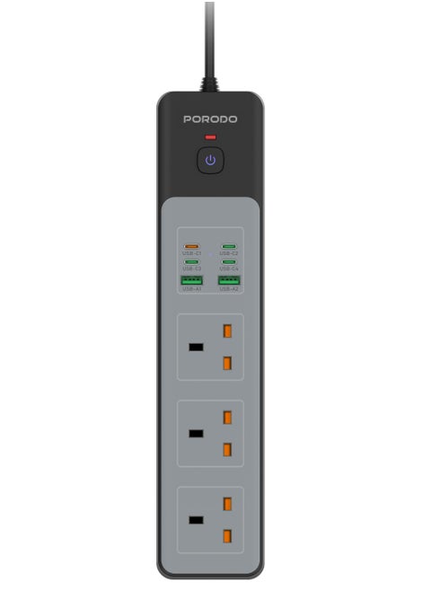 Power Strip 3AC Sockets 3000W Power | 45WDC /4 USB-C | 2 USB-A / 3M UK Plug / Safety Power Switch/ Built-In Safeguards / Workspace or Household Power Socket - Black