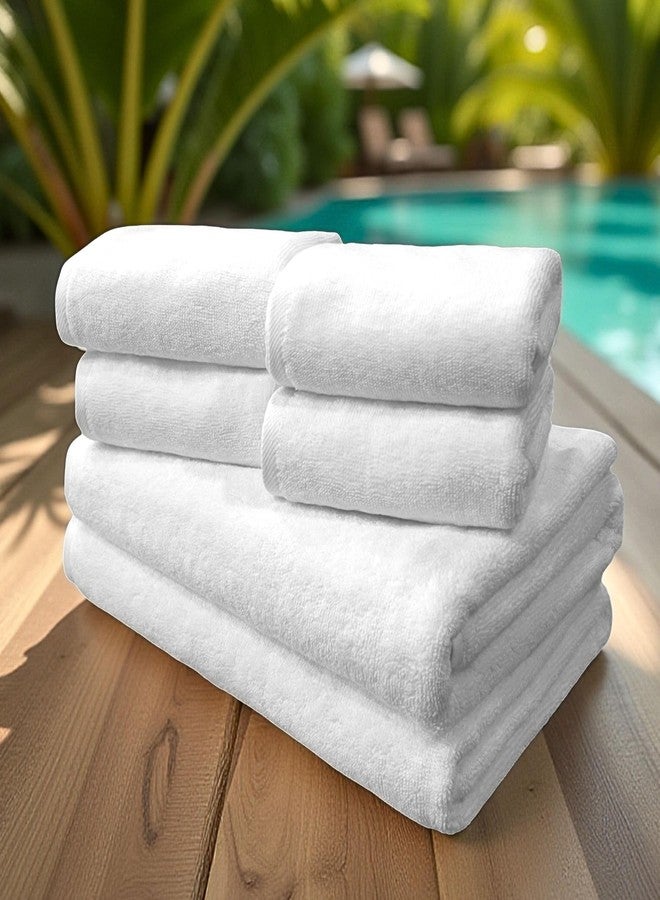 LABHAM® Hotel Premium White Bath and Hand Towels Set of 6 - 100% Cotton, Ultra-Soft 700 GSM, Super Absorbent & Quick Dry, Anti-Microbial | 2 BathTowels (75x150 cm) 4 Hand Towels (40x60 cm) - Image 1
