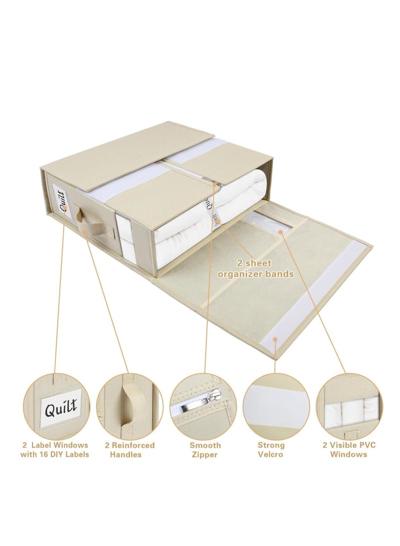 TRASSLE 2 Pack Bed Sheet Organizers and Storage, Foldable Linen Closet Organizer with Window and Label, Bedding Folder Storage Box Container for Blanket, Duvet Cover Set, Bed Sheet Set  - Image 2