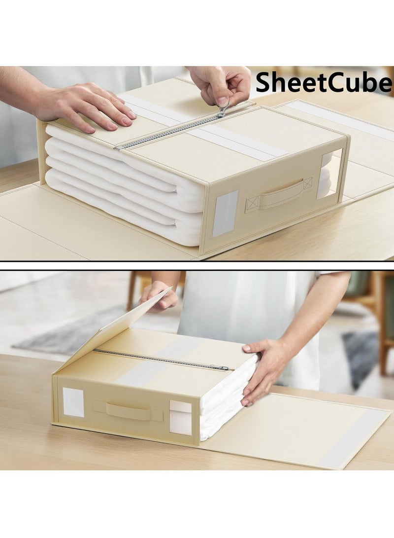 TRASSLE 2 Pack Bed Sheet Organizers and Storage, Foldable Linen Closet Organizer with Window and Label, Bedding Folder Storage Box Container for Blanket, Duvet Cover Set, Bed Sheet Set  - Image 3