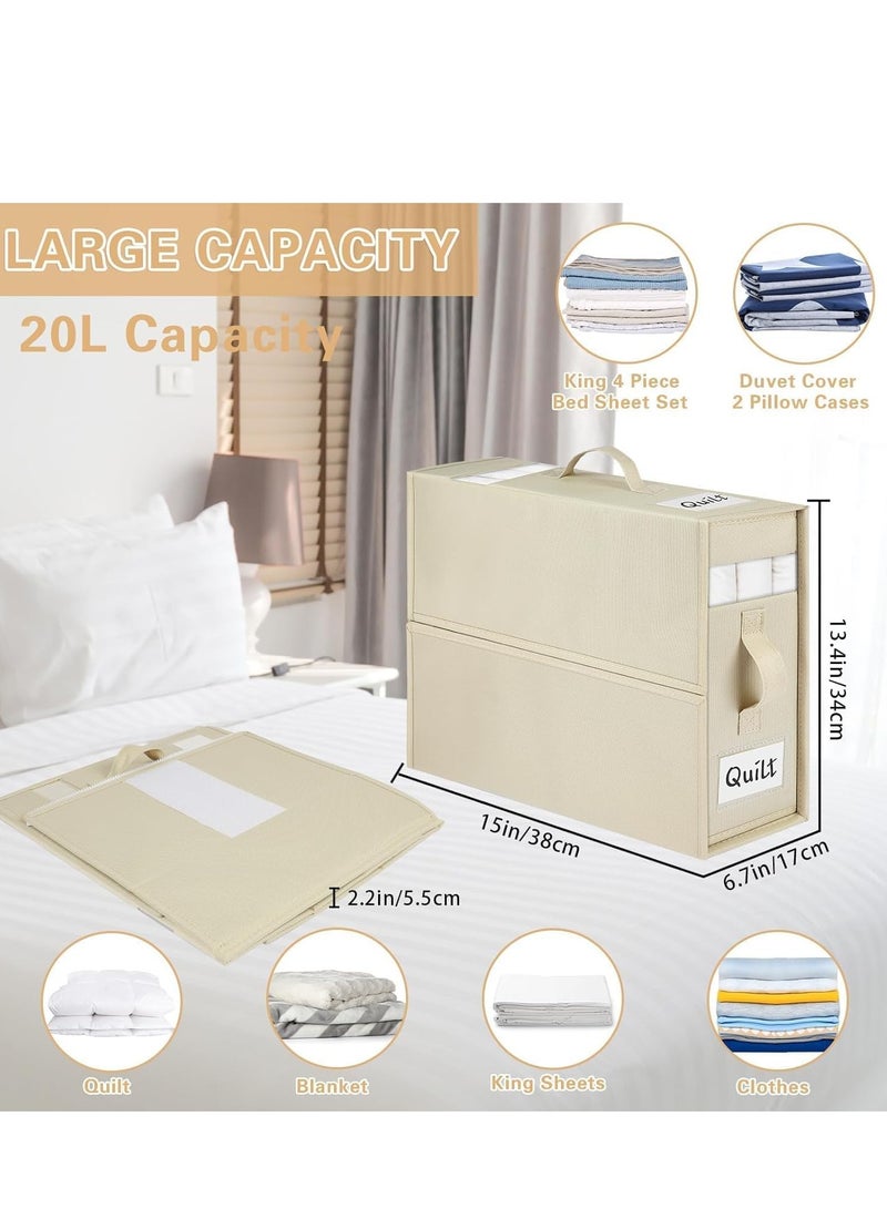 TRASSLE 2 Pack Bed Sheet Organizers and Storage, Foldable Linen Closet Organizer with Window and Label, Bedding Folder Storage Box Container for Blanket, Duvet Cover Set, Bed Sheet Set  - Image 4