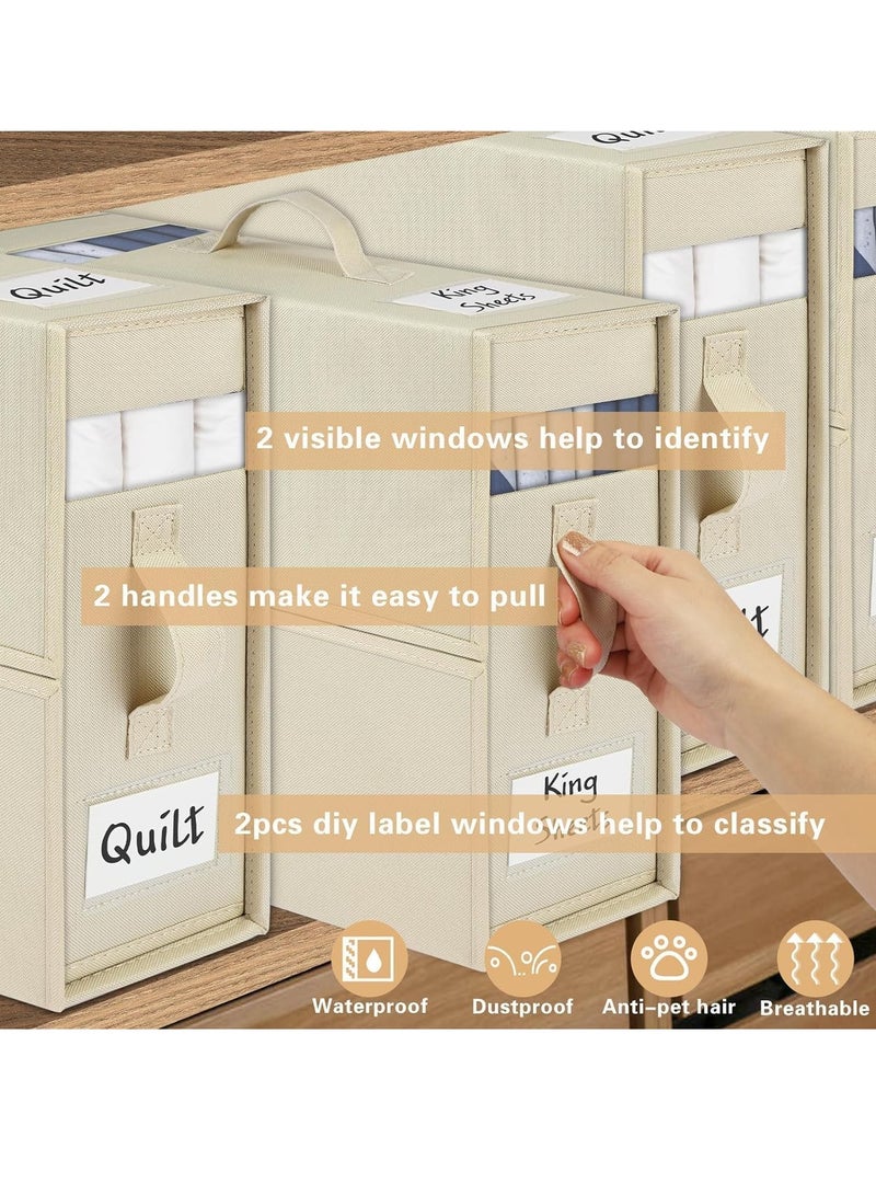 TRASSLE 2 Pack Bed Sheet Organizers and Storage, Foldable Linen Closet Organizer with Window and Label, Bedding Folder Storage Box Container for Blanket, Duvet Cover Set, Bed Sheet Set  - Image 5