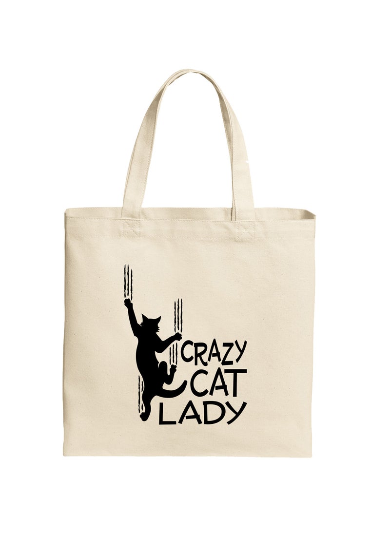 Spoil Your Wall Crazy Cat Lady Quotes Tote Bag, Natural Shopping Bag, 38x42cm Reusable Jute Bag by Spoil Your Wall  - Image 1