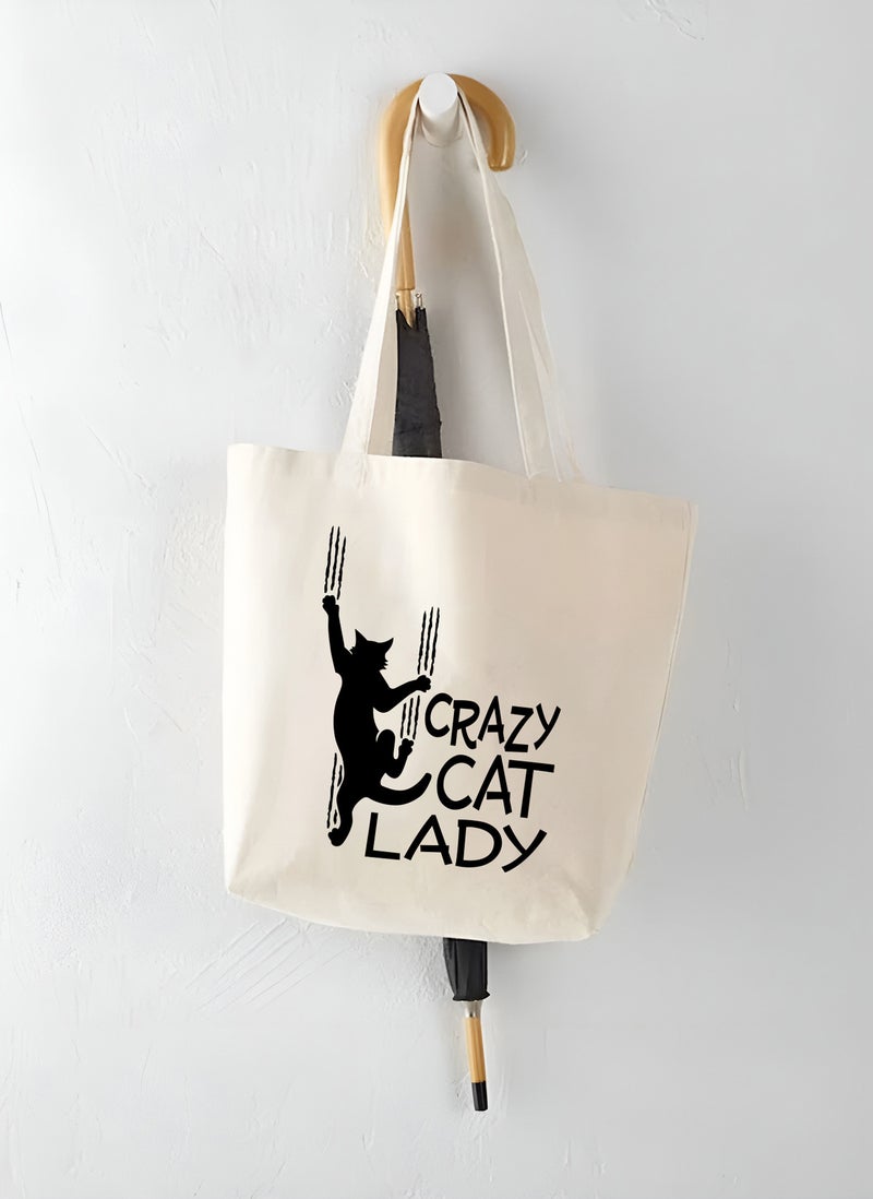 Spoil Your Wall Crazy Cat Lady Quotes Tote Bag, Natural Shopping Bag, 38x42cm Reusable Jute Bag by Spoil Your Wall  - Image 3