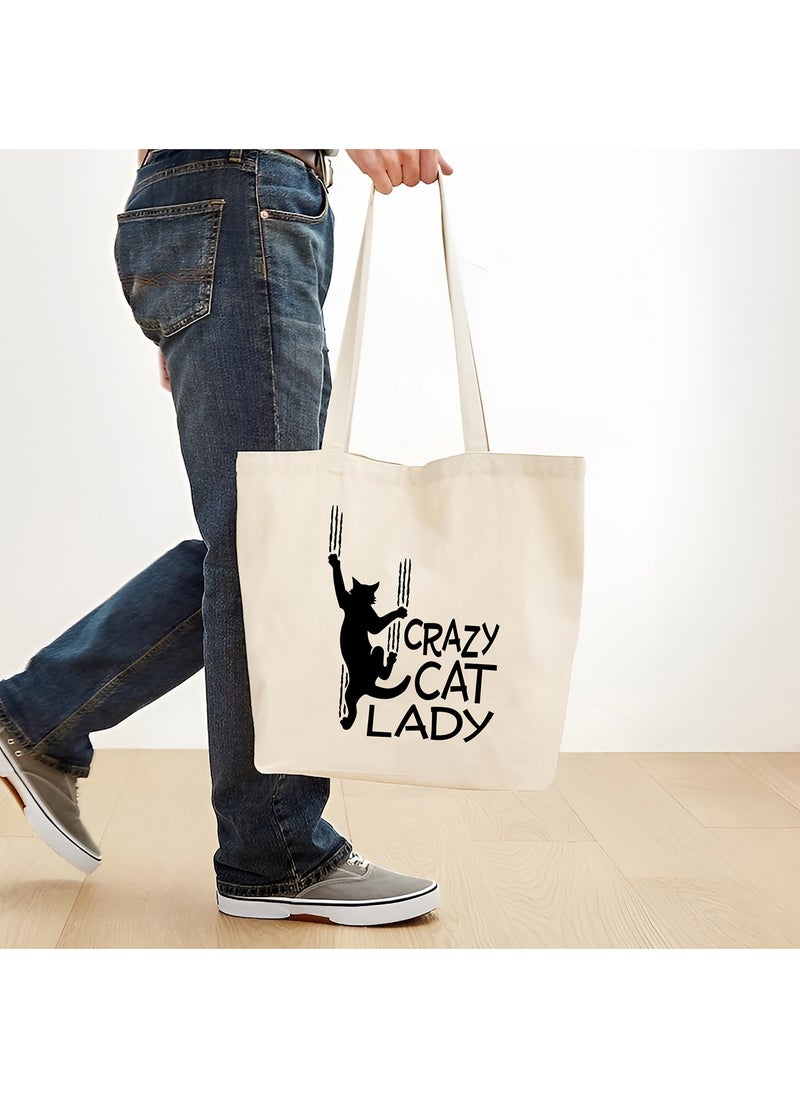 Spoil Your Wall Crazy Cat Lady Quotes Tote Bag, Natural Shopping Bag, 38x42cm Reusable Jute Bag by Spoil Your Wall  - Image 2