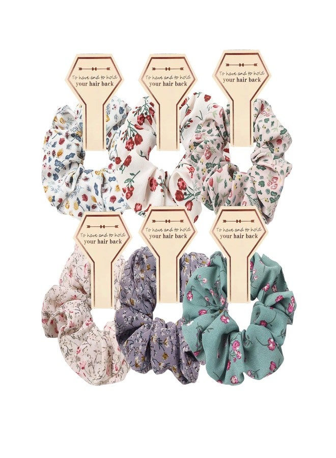 6 Pcs Hair Scrunchies, Hair Elastics Bands Floral Hair Scrunchie, Elastic Rubber Bands Chiffon Hair Scrunchies for Thick Curly Hair Flower Hair Ties Hair for Women Girls (style 7)
