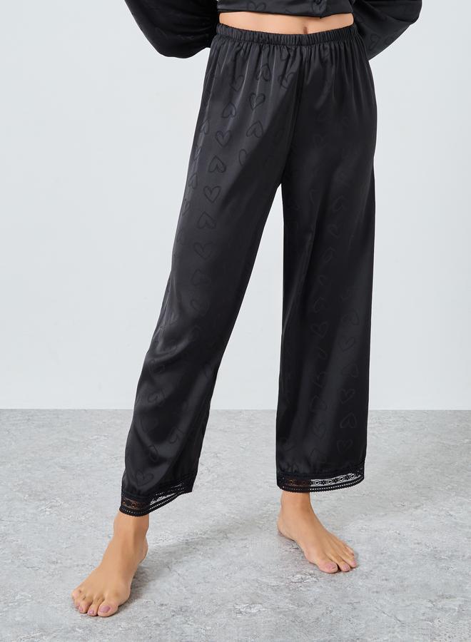 Styli Satin Heart Jacquard Buttoned Shirt and Pyjama Set - Image 4