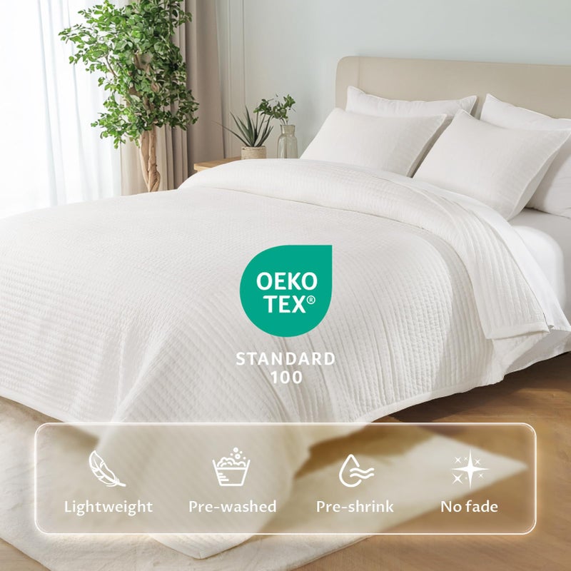 KASENTEX Oversized King Quilt Set 112"x106" â€“ Soft Washed 3 - Layer Lightweight California King Bedspread, Minimalist Nordic Design, All-Season Spring & Summer Quilt Set (1 Quilt + 2 Pillow Shams), Cream White - Image 2
