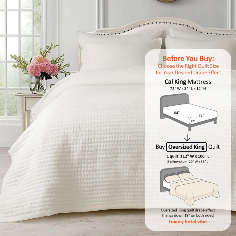 KASENTEX Oversized King Quilt Set 112"x106" â€“ Soft Washed 3 - Layer Lightweight California King Bedspread, Minimalist Nordic Design, All-Season Spring & Summer Quilt Set (1 Quilt + 2 Pillow Shams), Cream White - Image 3