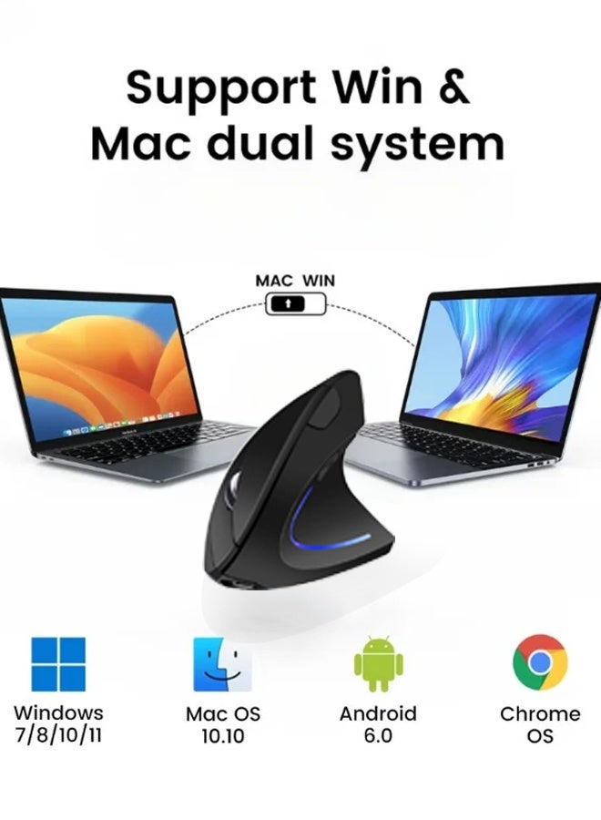 TSYO Vertical ergonomic adjustable DPI mouse, Bluetooth, wireless mouse with USB receiver, quiet click, 6 buttons suitable for laptops, desktops, PCs, Macbooks, black - Image 5