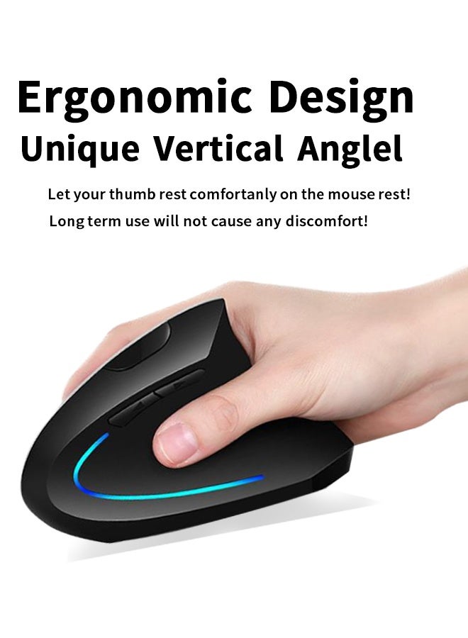 TSYO Vertical ergonomic adjustable DPI mouse, Bluetooth, wireless mouse with USB receiver, quiet click, 6 buttons suitable for laptops, desktops, PCs, Macbooks, black - Image 2