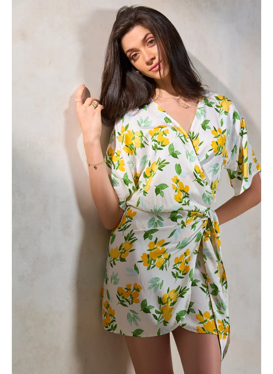 Virgio Virgio Floral Printed V-Neck Modal Wrap Dress