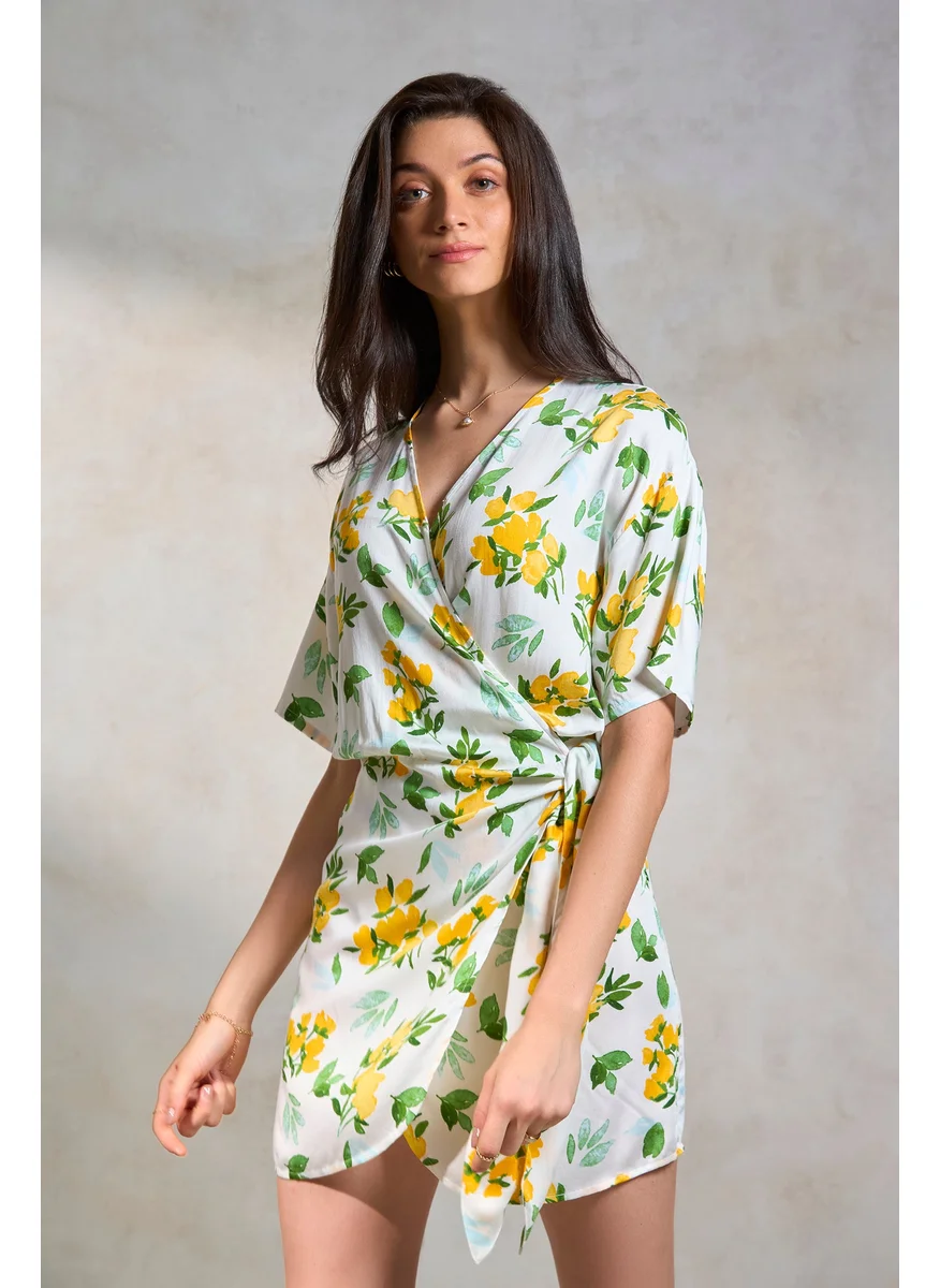 Virgio Virgio Floral Printed V-Neck Modal Wrap Dress