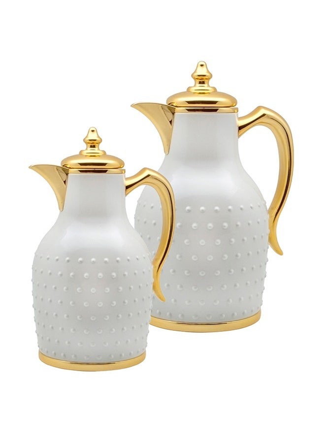 BASURRAH Bassurah thermos set for tea and coffee, two pieces, white, size 0.75 - 1 liter 