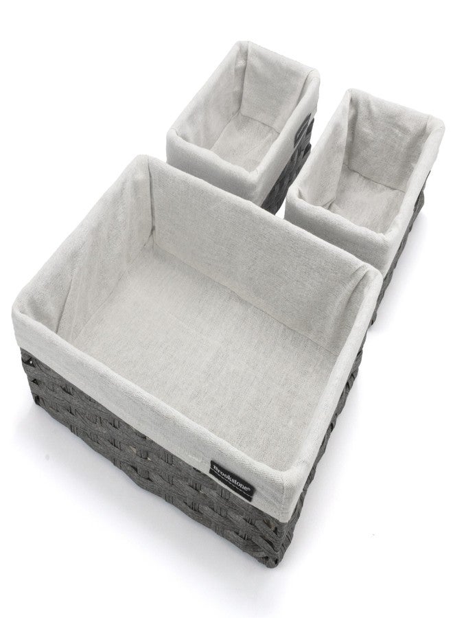 Brookstone Wicker Shelf Storage Basket Decorative Shelf Bin, bathroom organizers and storage, Boho Living Room Decor, Spring Storage 2026-3 Piece Set - Image 1
