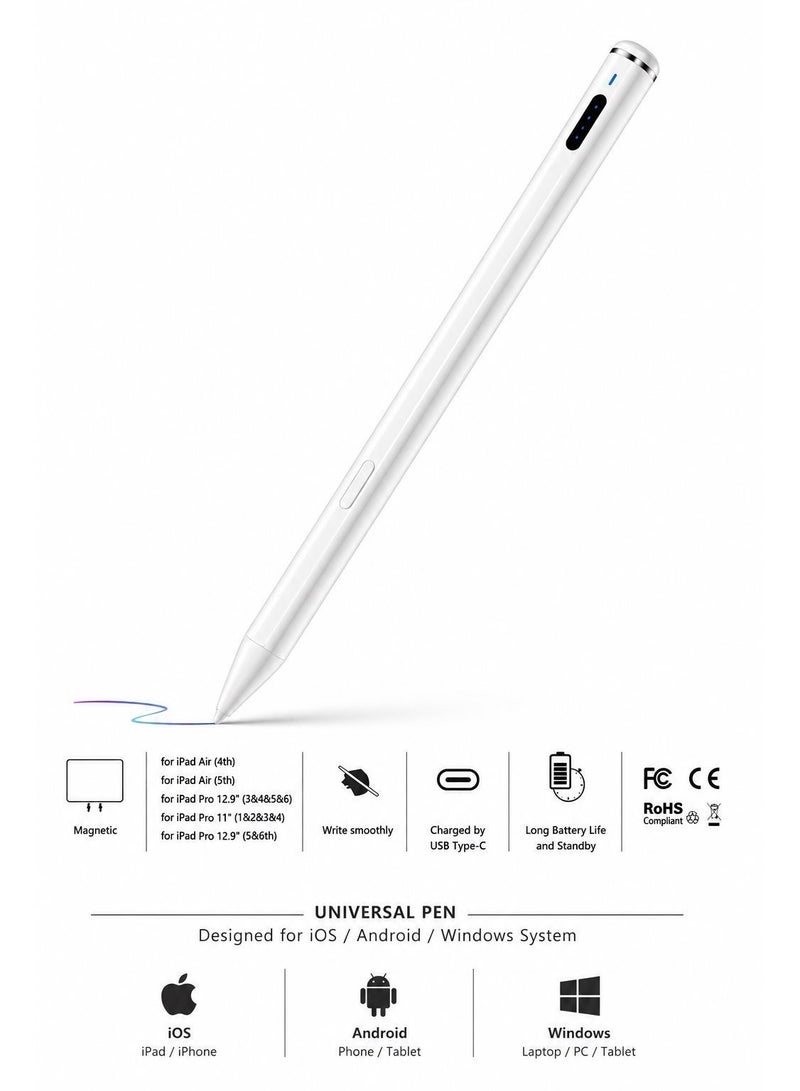 JESR AL AHLAM Stylus Pen for All iPad, Tablet & Mobile Devices – Rechargeable 1.2mm Fine Point Active Stylus Pencil with Palm Rejection, Magnetic USB Charging & High Precision for Drawing, Writing & Note Taking – Compatible with iPad Pro 11/12.9, iPad 10/9/8/7/6, Air 5/4/3, Mini 6/5 and Most Touchscreen Electronic Gadgets (White) - Image 5