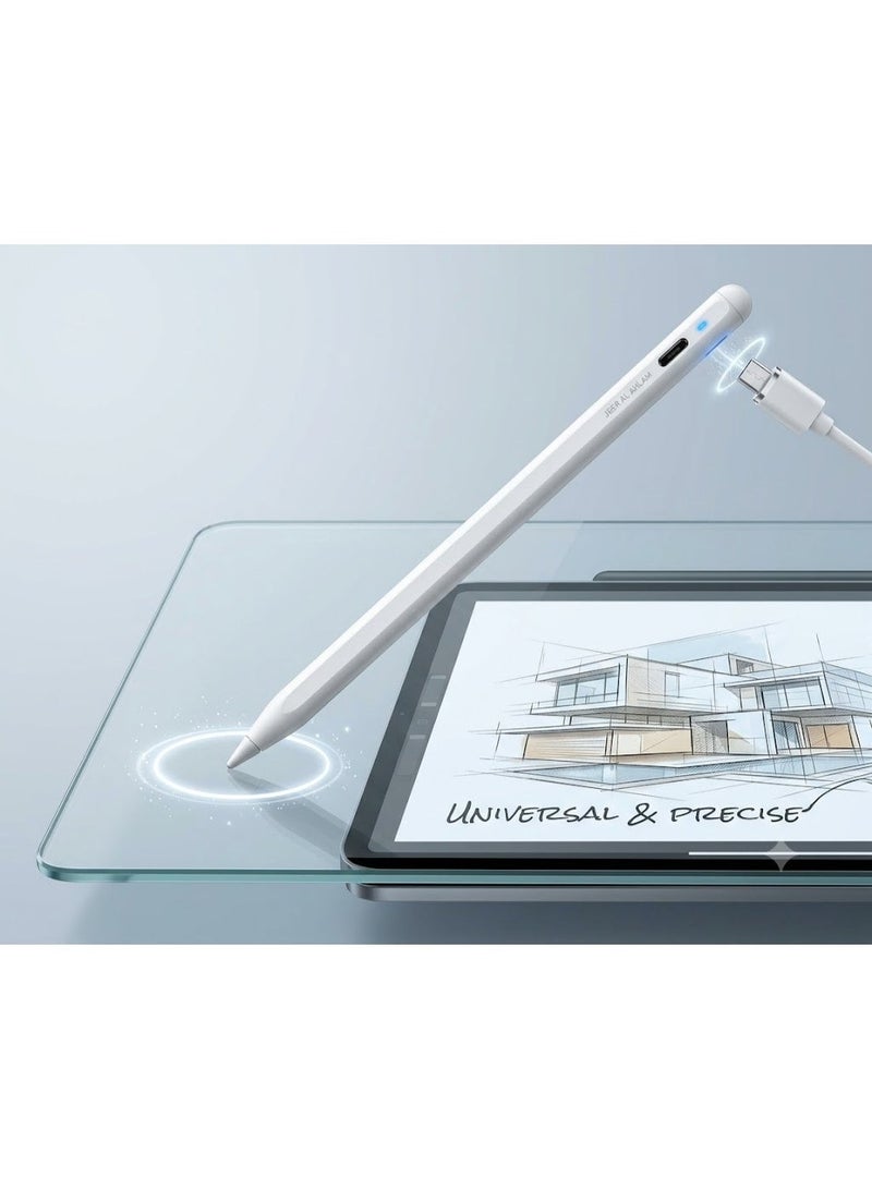 JESR AL AHLAM Stylus Pen for All iPad, Tablet & Mobile Devices – Rechargeable 1.2mm Fine Point Active Stylus Pencil with Palm Rejection, Magnetic USB Charging & High Precision for Drawing, Writing & Note Taking – Compatible with iPad Pro 11/12.9, iPad 10/9/8/7/6, Air 5/4/3, Mini 6/5 and Most Touchscreen Electronic Gadgets (White) - Image 4