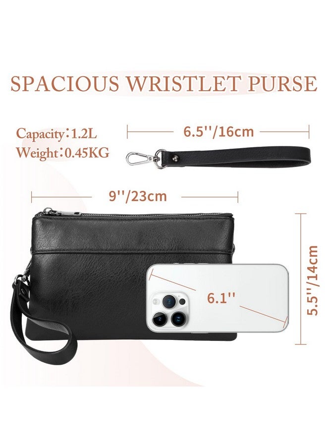 Vaschy Wristlet Clutch Purses For Women, Dual Pouch Vegan Leather Small Crossbody Shoulder Bag Evening Wallet For Cell Phone Keys Coin Purse Black - Image 2