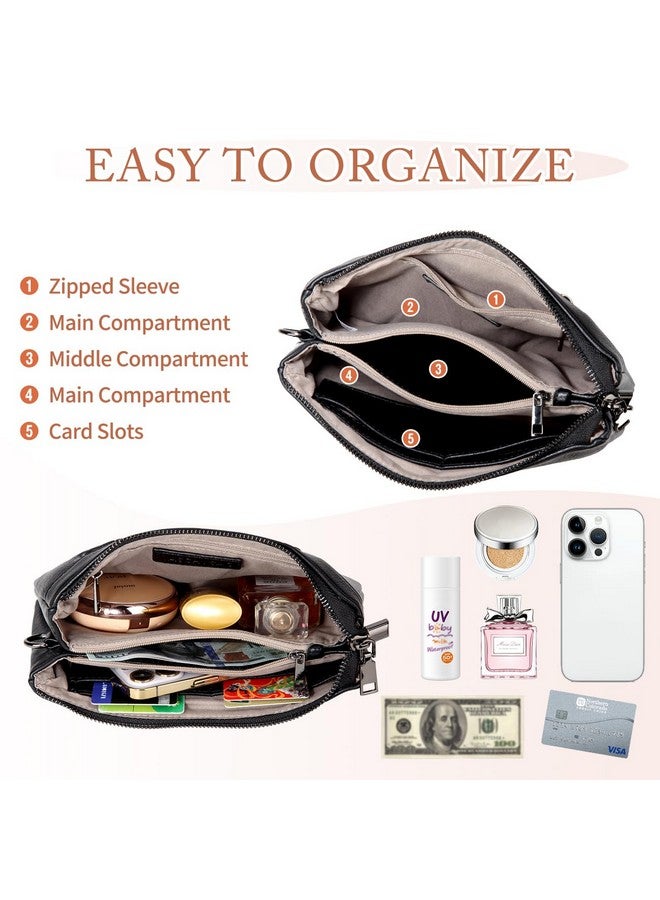 Vaschy Wristlet Clutch Purses For Women, Dual Pouch Vegan Leather Small Crossbody Shoulder Bag Evening Wallet For Cell Phone Keys Coin Purse Black - Image 4