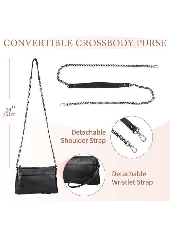 Vaschy Wristlet Clutch Purses For Women, Dual Pouch Vegan Leather Small Crossbody Shoulder Bag Evening Wallet For Cell Phone Keys Coin Purse Black - Image 3
