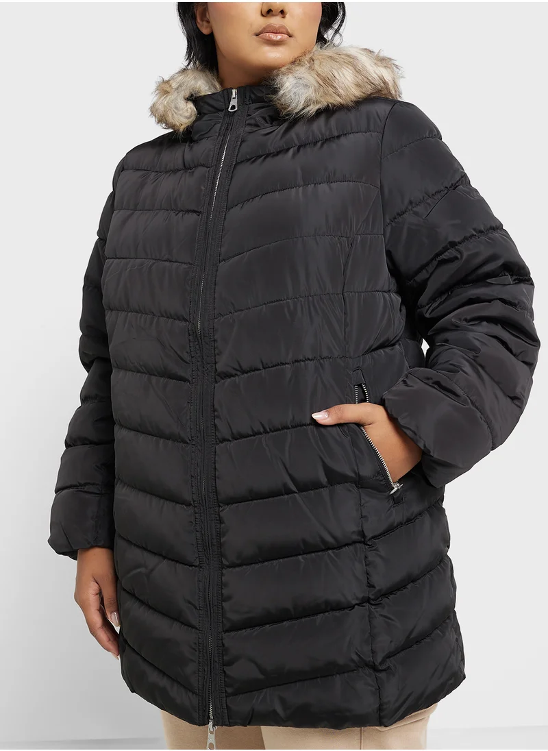Only Carmakoma Hooded Fur Neck Jacket