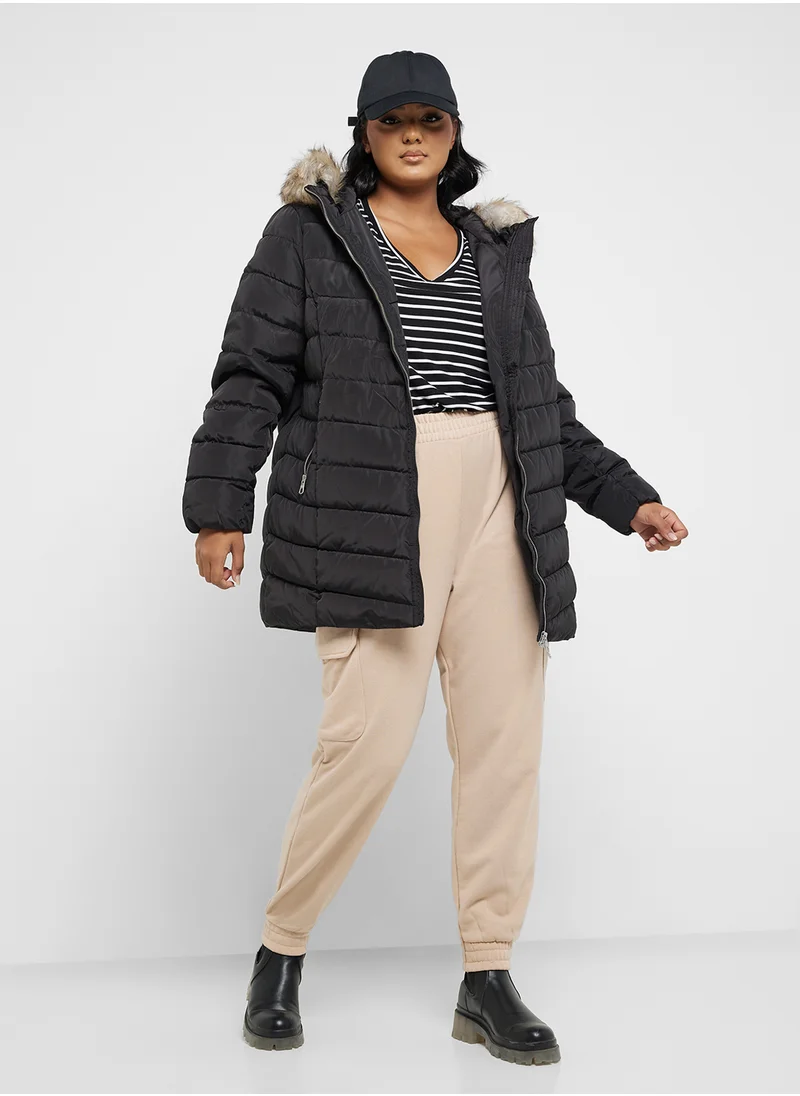 Only Carmakoma Hooded Fur Neck Jacket