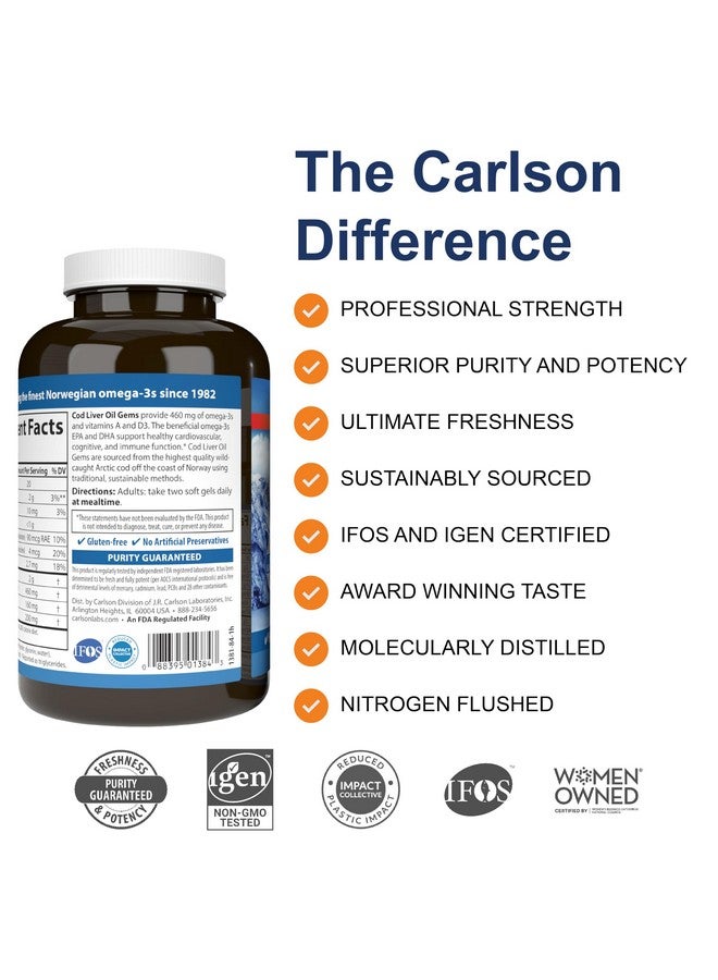 كارلسون - جواهر زيت كبد سمك القد، 460 ملغ أوميغا 3، بالإضافة إلى فيتاميني أ ود 3، زيت كبد سمك القد النرويجي البري، كبسولات زيت السمك الشمالي من مصادر مستدامة، بنكهة الليمون، 150 + 30 كبسولة هلامية - Image 2