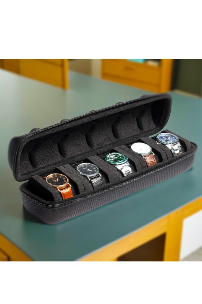 يا كومز قضية السفر الساعة الصلبة ، Yakumuz 5 فتحة Watch Roll Case التخزين والمنظم للرجال والنساء ، مع وسادة ساعة مكافحة الحركة - Image 2